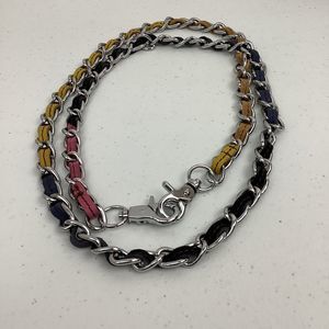 48” Multicolor Leather Silver Chain Womens Belt Inner Woven Strip Accent Metal